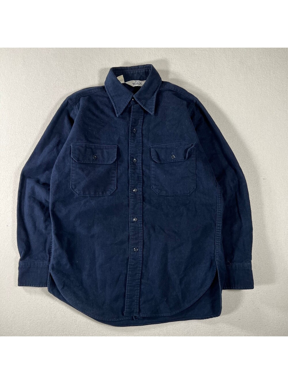 Vintage Heavyweight Woolrich Navy Blue Button-Up Shirt Jacket Medium